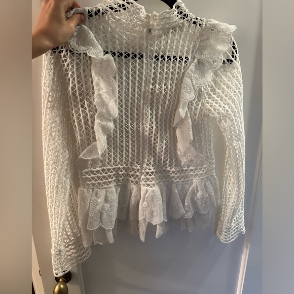 White lace crochet ruffle blouse - Picture 3 of 5